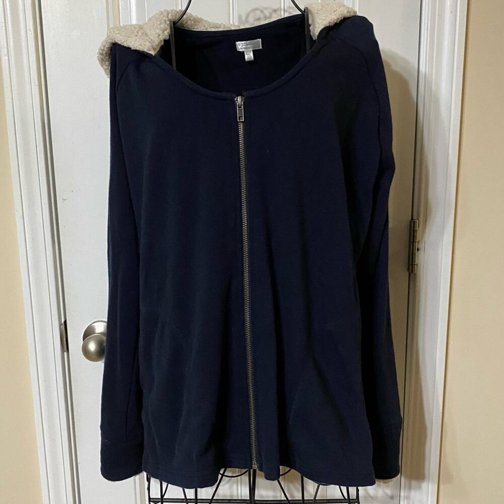PJ Salvage Hoodie Jacket Size Medium Navy Blue Zip Front Shearling Lined Hood - Picture 3 of 11